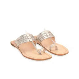 House of Pataudi Silvarna Women Leather Kolhapuri Flats image 5