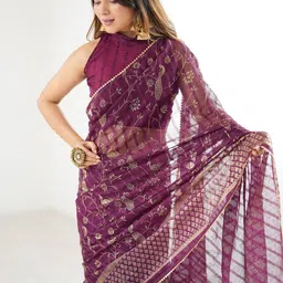 KALINI Purple Printed Poly Georgette Sarees image 5