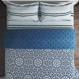 Home Centre Chime Sterling Blue 220 TC King Bedsheet With 2 Pillow Covers & Comforter image 3