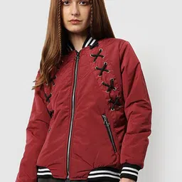 Campus Sutra Women Stand Collar Solid Lightweight Bomber Jacket-picture-31