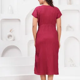 highlight fashion export Women A-line Maroon Midi/Calf Length Dress image 3