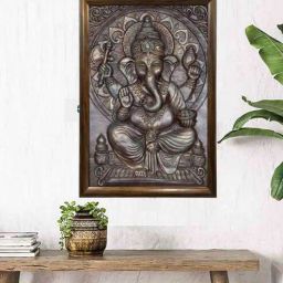 artociti Ganesha Relief Wall Mural In Bronze Patina-picture-9
