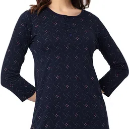 star touch Women Printed Round Neck Cotton Blend Navy Blue T-Shirt-picture-16