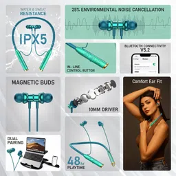 gemfly Vibration Alert, 48 Hours Playtime, ENC, HD Sound Quality & Stereo Bass N6 Bluetooth Headset image 2