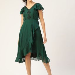 Antheaa Green Dobby Weave Ruffled Dress-picture-45