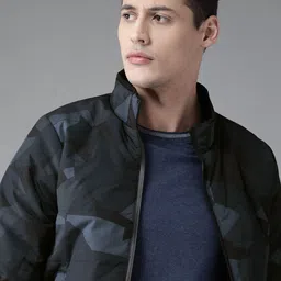 Roadster Men Blue & Black Geometric Print Bomber Jacket-picture-13