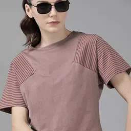 Roadster Mauve Solid Pure Cotton Top-picture-23