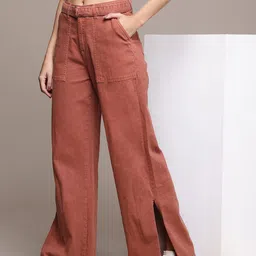 The Roadster Life Co. Women Wide Leg With Slit Stretchable Jeans-image-43