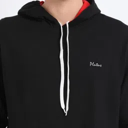 Plutus Men Black Solid Hooded Sweatshirt image 2