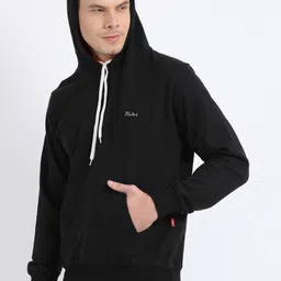 Plutus Men Black Solid Hooded Sweatshirt image 3