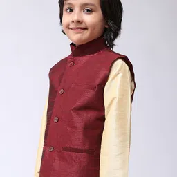 SOJANYA Boys Maroon Solid Nehru Jacket image 3
