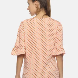 SAHORA Peach-Coloured Polka Dot Bell Sleeve Regular Top image 4