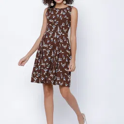Tokyo Talkies Women Brown Printed Fit and Flare Dress image 5