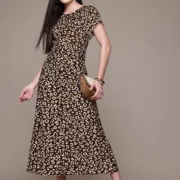 MANGO Animal Print Raw Edge A-Line Midi Dress image 4