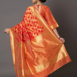 Mitera Orange Silk Blend Woven Design Kanjeevaram Saree image 4