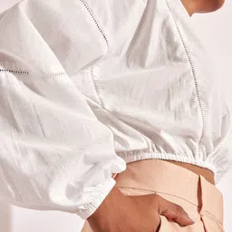 The Label Life V-Neck Cuffed Sleeves Cotton Wrap Top image 2