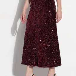SHOWOFFFF Maroon Embellished Skirt image 3