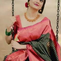 revika Ethnic Motifs Woven Design Zari Pure Silk Kanjeevaram Saree image 4