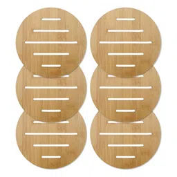 HOKIPO Brown 6 Pieces Textured Bamboo Round Coasters-image-9