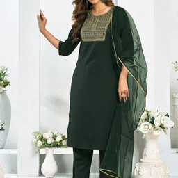 SANISA Floral Yoke Design Sequinned Straight Kurta With Trouser And Dupatta-picture-29