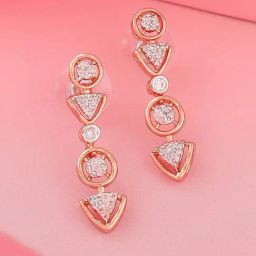 Estele Rose Gold-Plated CZ Geometric Design Dangler Earrings-picture-10