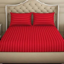Spaces Stripes Red Cotton Double Bedsheet with 2 Pillow Covers-picture-29