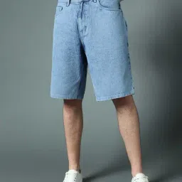 High Star Light Blue Regular Fit Denim Shorts-image-16