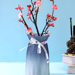 Myntra Elegant Homes Teal & White Gradient Ombre Glass Flower Vase image 2