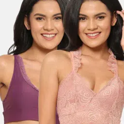 N-Gal Pink & Purple Lace Work Bralette Bras - Pack Of 2-picture-30