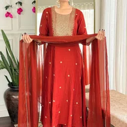 DIVASTRI Women Ethnic Motifs Embroidered Kurta with Palazzos & Dupatta image 1