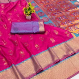 RATNAVALI Ethnic Motifs Zari Art Silk Heavy Work Paithani Saree-picture-52