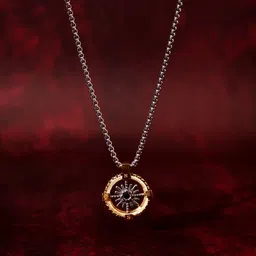 SWASHAA Men Silver-Plated Stainless Steel Atlas Circular Shaped Pendant With Chain image 2