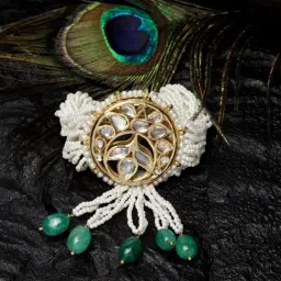 Dugran By Dugristyle Green & Pearl White Pearl Bracelet with Kundan & Pearls for Women-picture-39