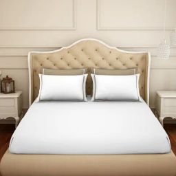Spaces White Cotton Double Bedsheet with 4 Pillow Covers-picture-21