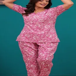 Queens Closet Floral Printed Pure Cotton Night Suit image 4