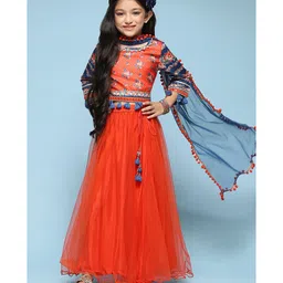 BIBA Three Fourth Sleeves All Over Printed Lehenga Set - Red-picture-18