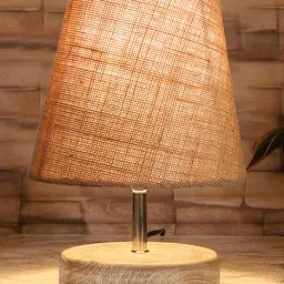 Devansh Beige Jute Round white brushed wood Table Lamp-picture-11