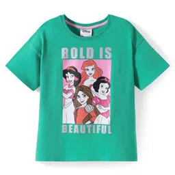 HoneyHap Disney Terry Knit Half Sleeves Drop Shoulder T-Shirt With Elsa And Friends Graphic - Green-picture-12