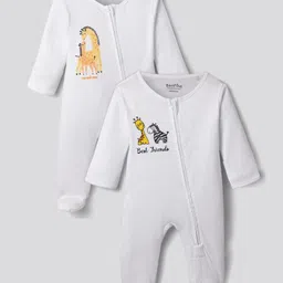 Bonfino 100% Cotton Knit Full Sleeves Sleepsuit With Animal Print Pack Of 2 - White-picture-18