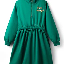 Pine Kids Cotton Knit Full Sleeves Sweatshirt Dress With Text Print - Dark Green-picture-17
