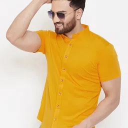 GESPO Men Comfort Mandarin Collar Solid Cotton Casual Shirt-picture-30