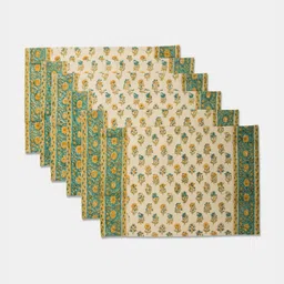 Fabindia Standalone Yellow & Beige 6 Pieces Printed Cotton Table Placemats image 4