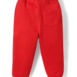 Babyhug Cotton Looper Knit Full Length Track Pant Text Print - Red image 2