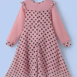 Kookie Kids Full Sleeves party Frock With Polka Dot Print & Frill Detailing - Pink image 2
