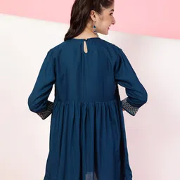 ISHTI Three Fourth Sleeves Sequin Embellished & Embroidered Top - Dark Blue image 3