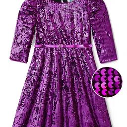 Hola Bonita Knit Full Sleeves Party Dress With Sequin Detailing - Wine image 2