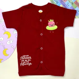 COCOON ORGANICS 100% Cotton Knit Pack Of 3 Half Sleeves Fruits Printed Anti Microbial Jhablas - Navy Blue Dark Red & White image 3