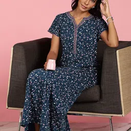 9shines Label Floral Printed Notch Neck Short Sleeves Maxi Nightdress image 3