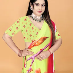 P D Silk Mills Floral Pure Georgette Saree image 5