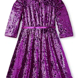 Hola Bonita Knit Full Sleeves Party Dress With Sequin Detailing - Wine image 3